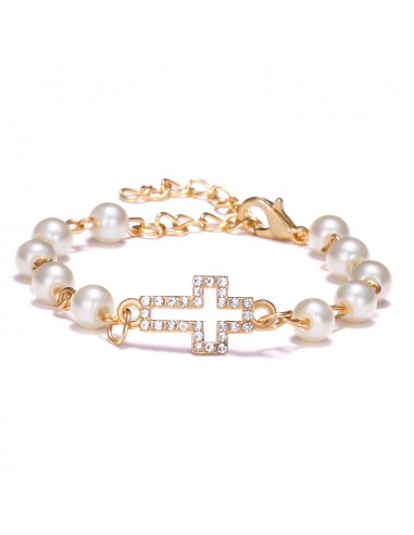 Bracelet Perles de Nacre avec Pendentif Croix les ligaments