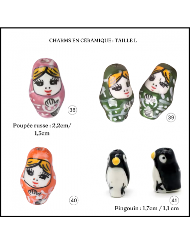 Charms poupée russe et pingouin en céramique Découvrez la collection