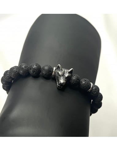 Bracelet Pierre de lave et loup pas cheres