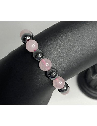 Bracelet Enfant en perles de couleur quartz rose et hématite l'achat 