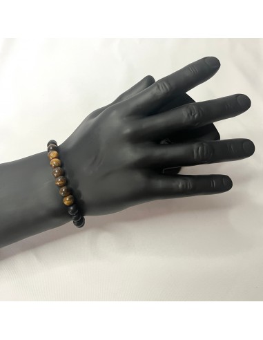 Bracelet en perle couleur Oeil de tigre et Onyx (réf 1) solde